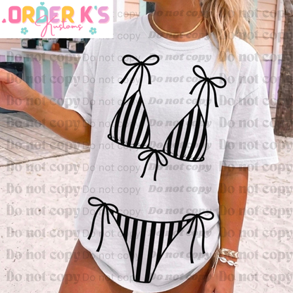 Black Stripped Bikini Tee