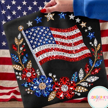 Faux Rhinestone Flag Tee