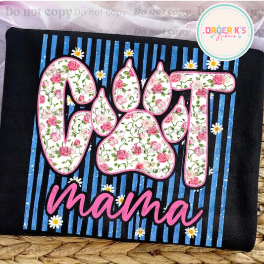 Pink & Blue Cat Mama Tee